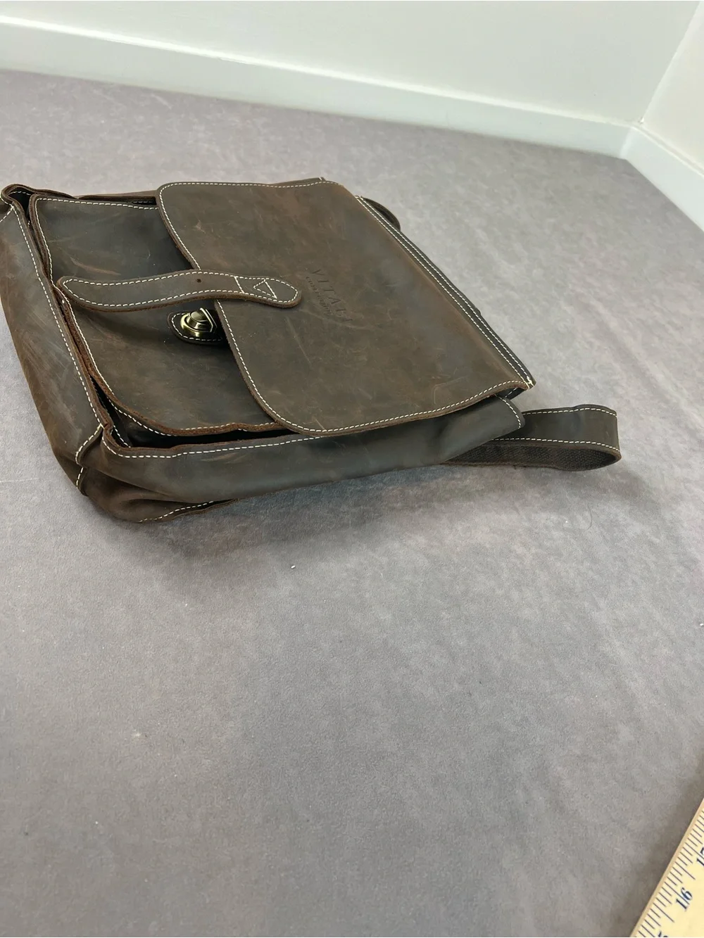 & Other Stories Distressed Brown Leather Messenger Bag